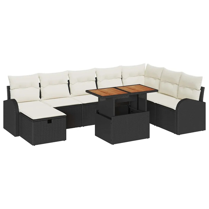 Set de canapele pentru gradina cu perna 9 pcs Negru Rattan poli, vidaXL, 3359981