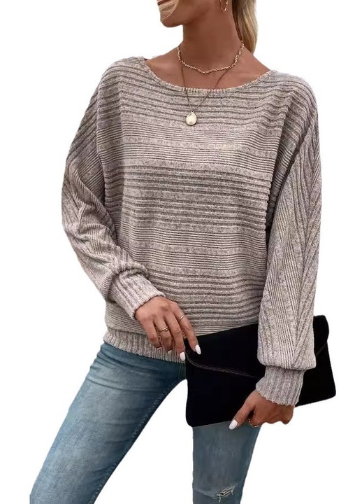 Bluza dama, top cu maneci liliac si guler rotund, maro, M INTL