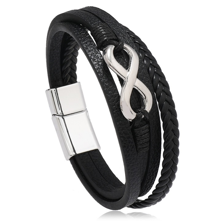 Bratara impletita unisex, decor figura 8 din aliaj, material rezistent, ajustabil