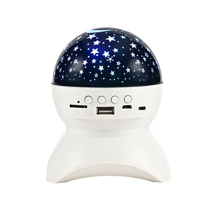 Lampa de veghe copii, ZYTEQ, proiector LED, proiectie stele si luna, alb, 3-in-1