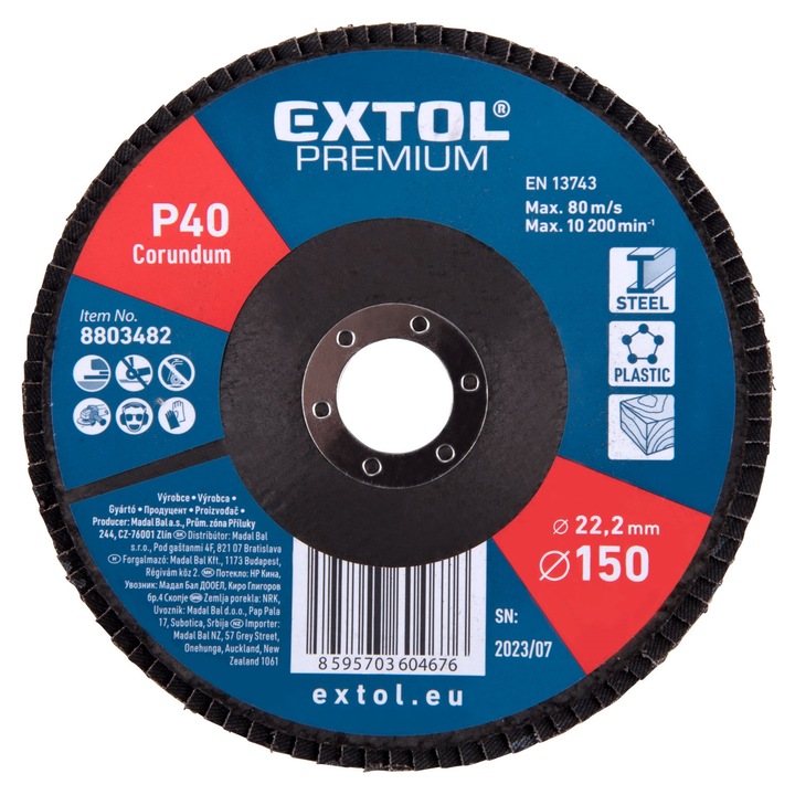 Disc de slefuit, Extol, 150mm, 8803482, O150mm, P40