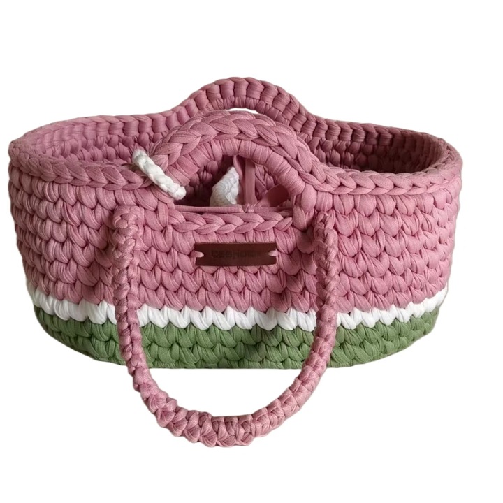 Cos depozitare scutece CEEHOOM, roz, cu manere, versatil, pentru jucarii si haine de bebelus