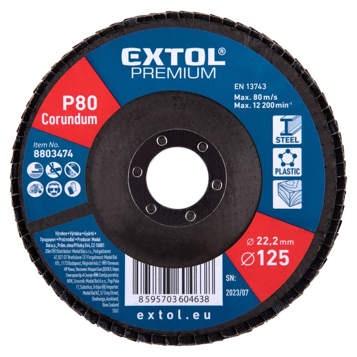 Extol lamellás csiszoló 125 x 22 mm P80