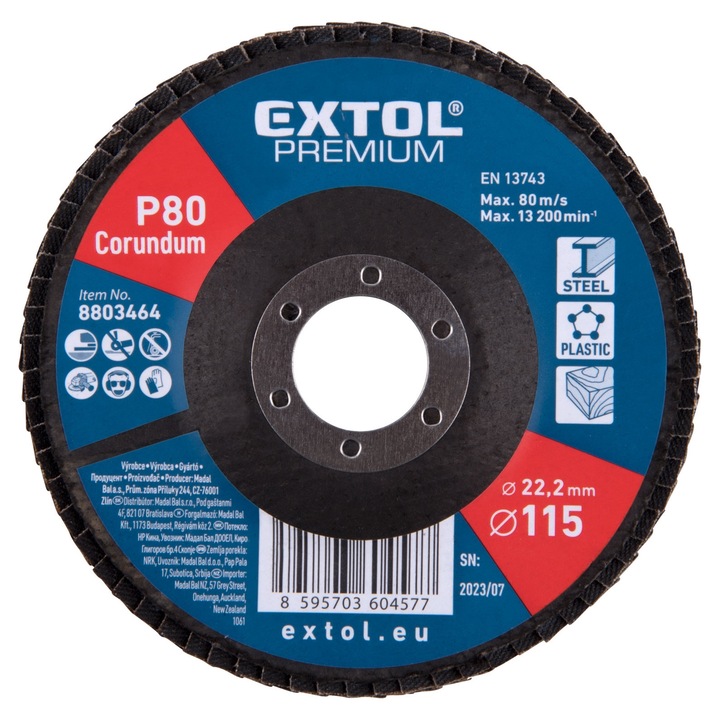 Disc din corindon pentru slefuit, EXTOL PREMIUM, 8803464, O115mm, P80