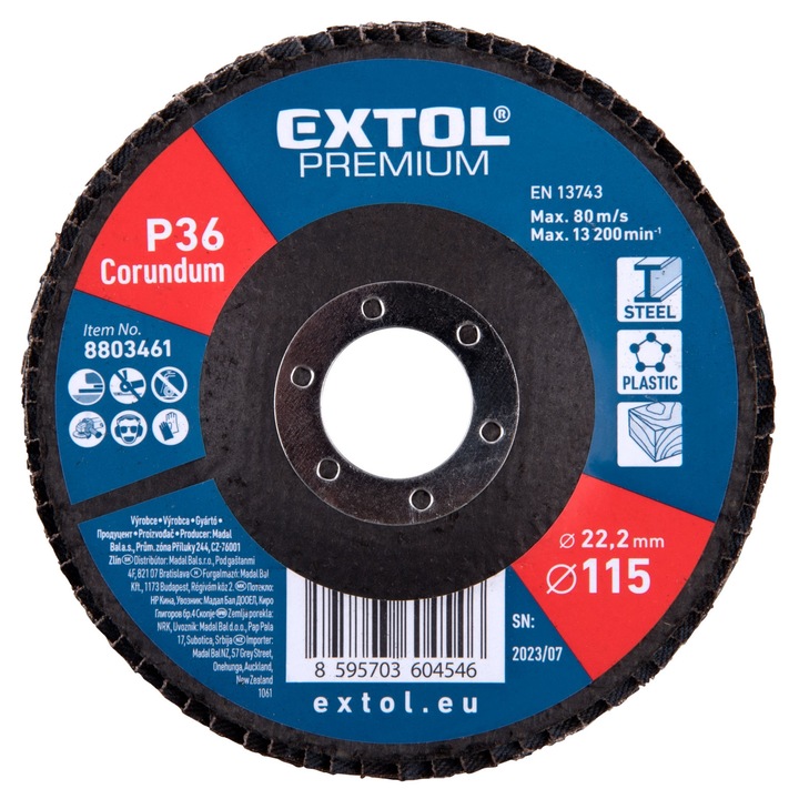 Disc abraziv din corindon, Extol, 115mm, 8803461, O115mm, P36