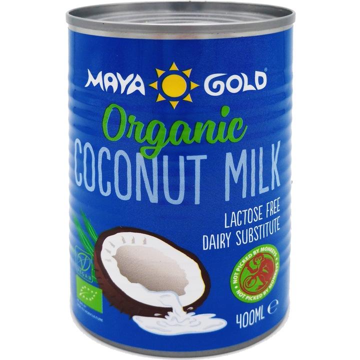 Lapte de Cocos bio, vegan 100% natural, fara zahar, arome sau conservanti, 400ml, Maya Gold Organic