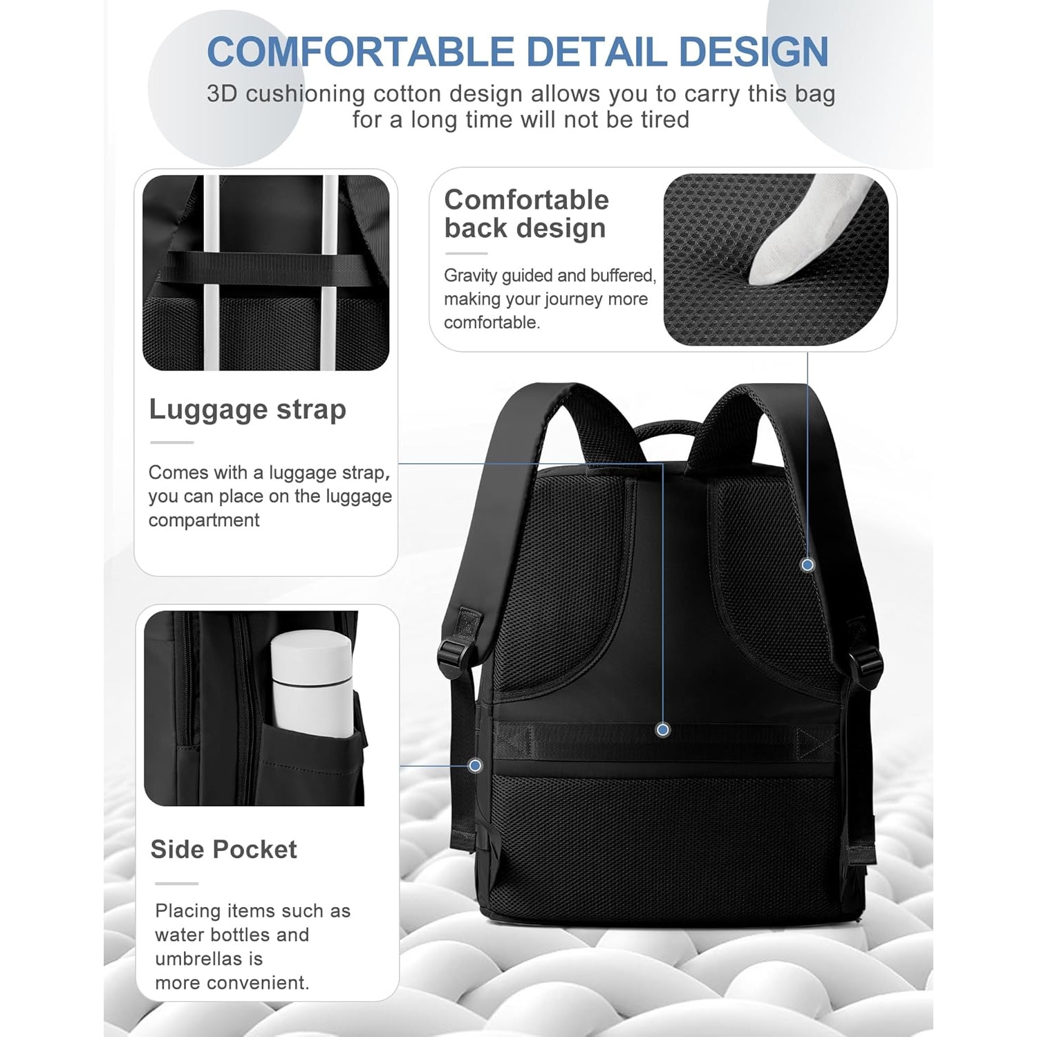 Rucsac de calatorie unisex, compartiment pentru laptop, compartiment pentru incaltaminte, negru, capacitate mare