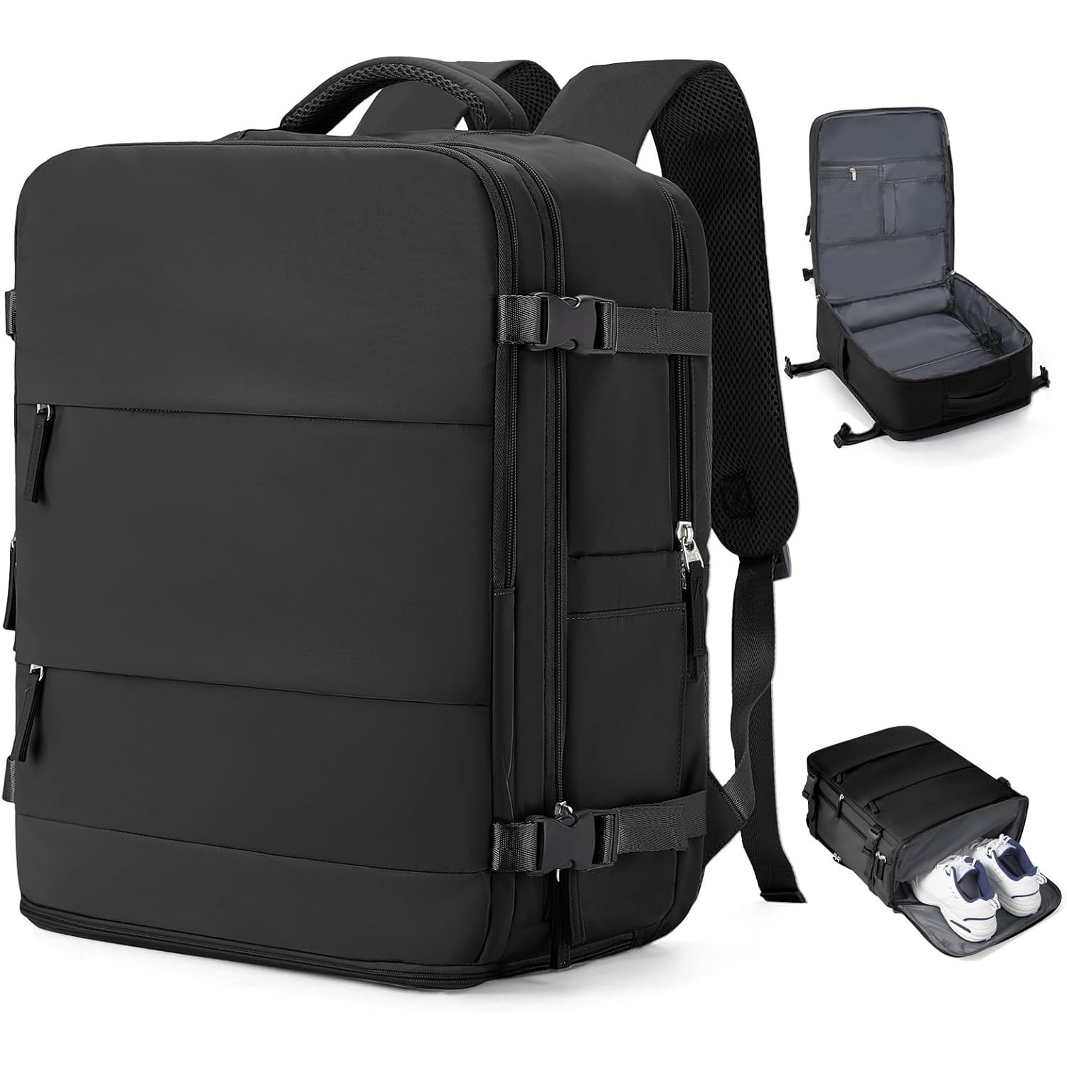 Rucsac de calatorie unisex, compartiment pentru laptop, compartiment pentru incaltaminte, negru, capacitate mare