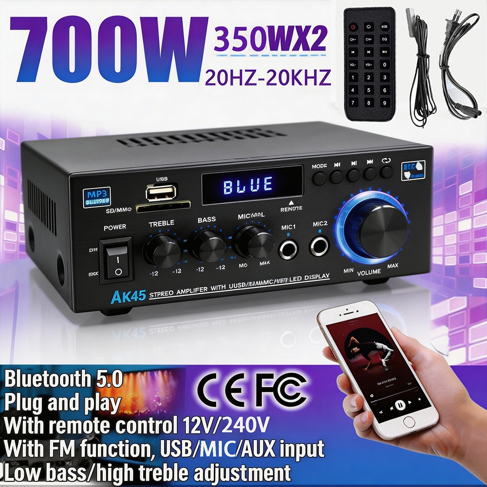 Amplificator Bluetooth Aiyima T9 Pro, Aiyima, 100W x 2, 20-20kHz