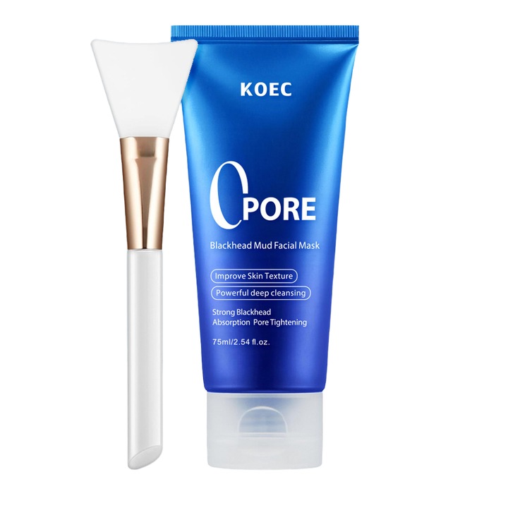 Masca de fata koec din namol pentru curatarea porilor cu pensula aplicatoare, albastra