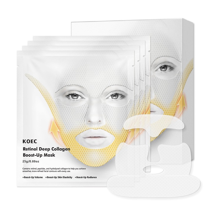 Masca de lifting cu colagen si retinol, koec set de 4 bucati, efect de fermitate, 30 minute, pentru contur facial