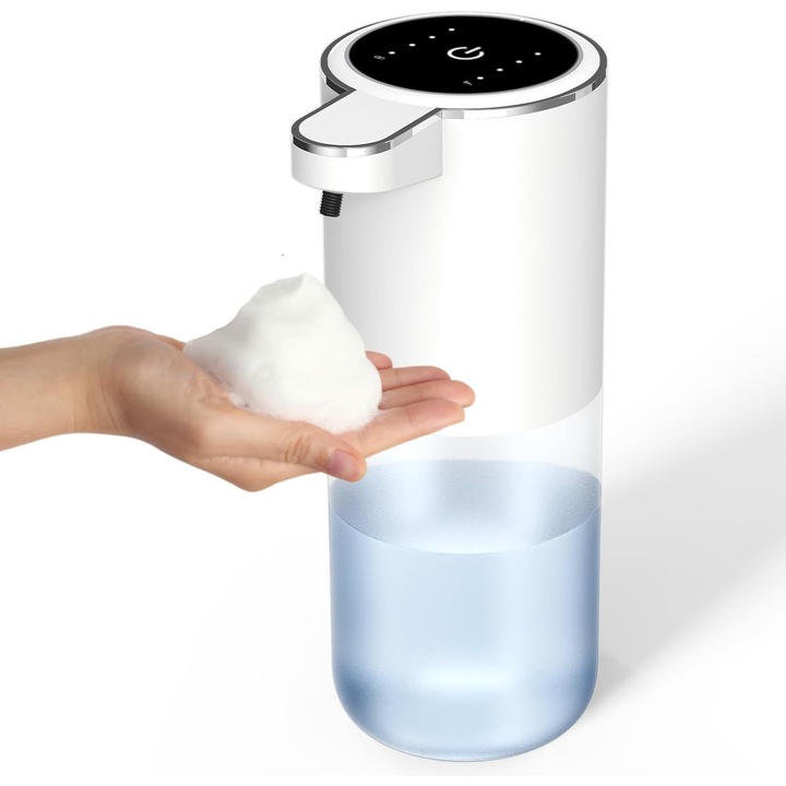 Automata habszappan adagoló, 4 állítható habszint, 380 ml kapacitás, falra szerelhető, USB-ről tölthető