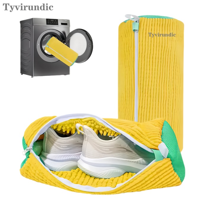 Торба за пране на обувки, Tyvirundic, защита за пералня, жълт/син, 39x19x19см