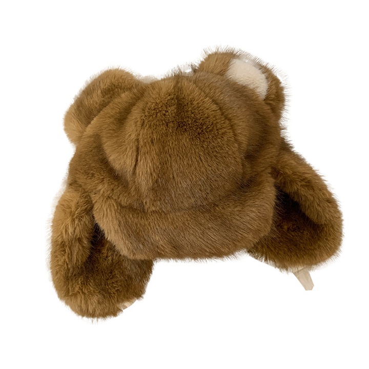 Caciula din plus cu protectie pentru urechi, ursulet, maro, M (56-58cm)