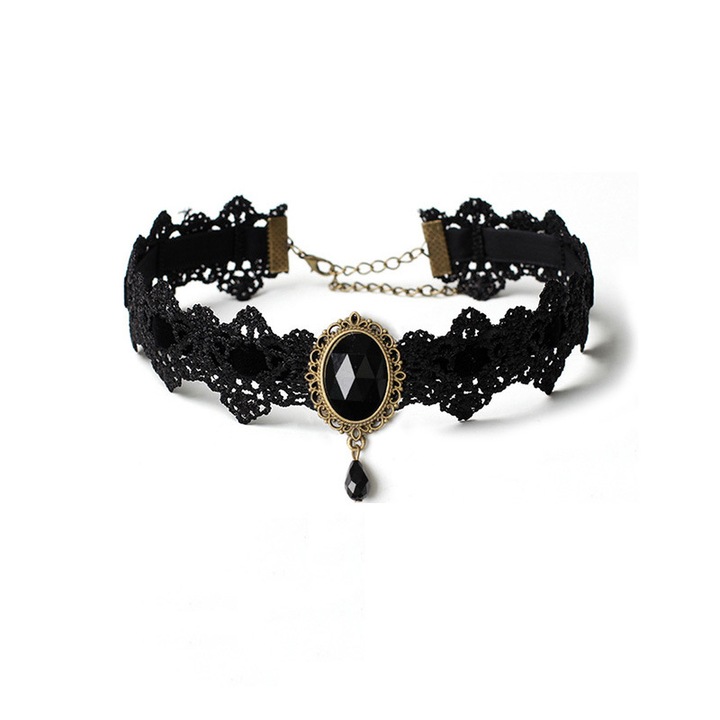 Colier Choker Gothic Dantela Neagra Transparenta – Stil Dark Elegant, Ideal pentru Outfit Alternativ, Negru