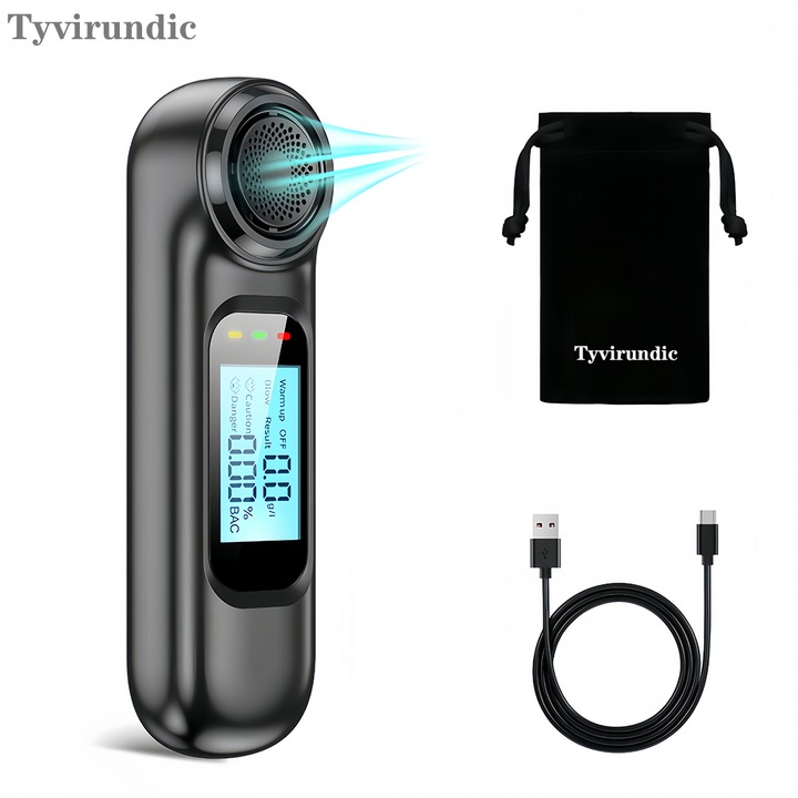 Алкотестер Tyvirundic, сензор оксид-полупроводник, LCD, 0.00-0.19% BAC, 8x2x1.5см, матово черно покритие