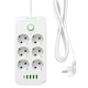 Prelungitor, DONFANLIA®, Cordon 2 m, 6 prize, 4 USB, 1 USB-C, Protectie Copii, HighPower, Intrerupator, Anti-static, Rezistent la temperaturi inalte, Universal, Protectie supratensiune, Alb