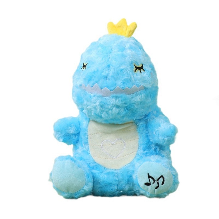 Интерактивна детска играчка, Плюшен еднорог динозавър, звуково активиран, син, 28x20x12см