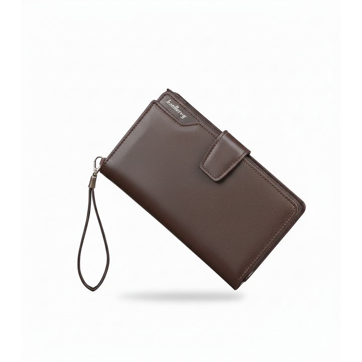 Portofel multifunctional, clutch business, stil casual, fermoar lung maro