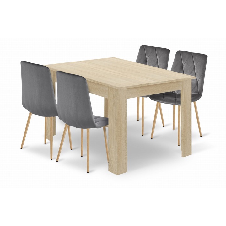 Set masa 120x80cm DAB SONOMA + 4 scaune LIBRA gri