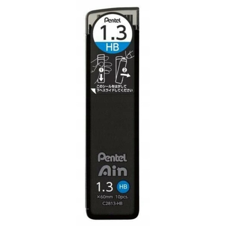 Резерви графит Pentel HB, 1.3 мм, комплект 10 бр., черен, 20x7x78мм