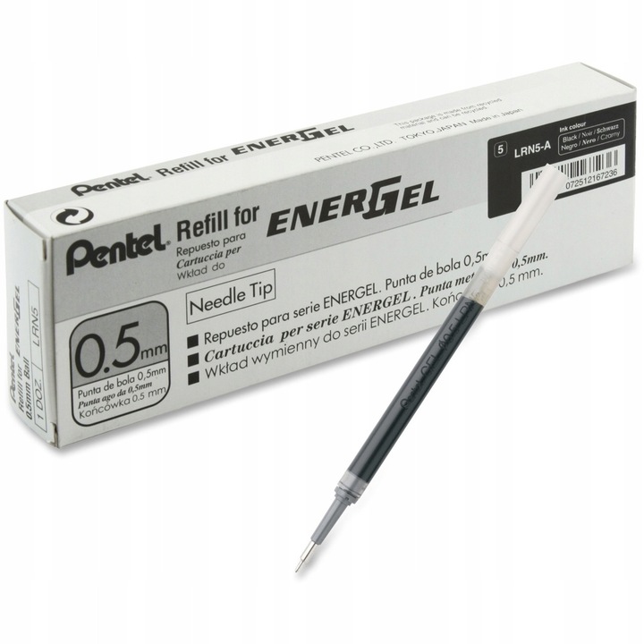 Set 12 rezerve roller Pentel EnerGel LRN5, negru, 0.5mm