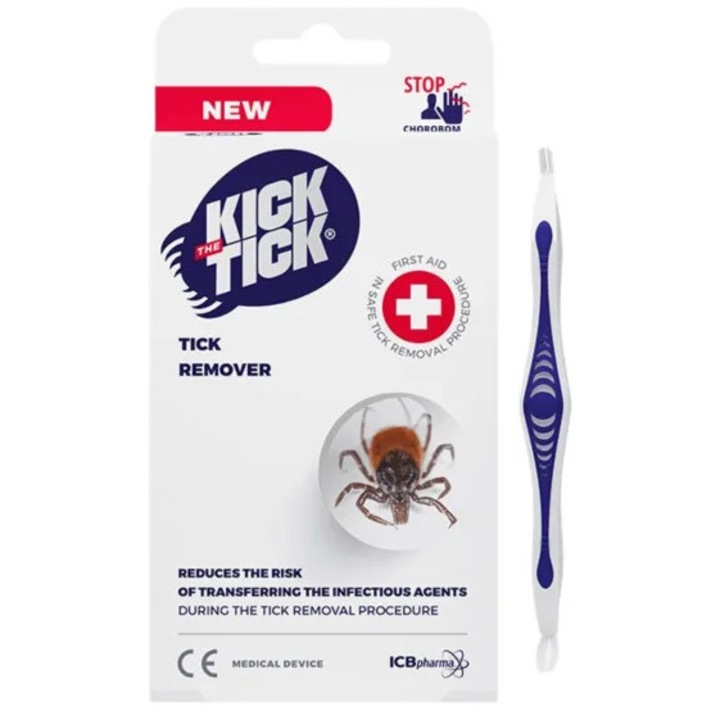 Pensetă pentru îndepărtarea căpușelor Kick The Tick, cu două capete, ergonomică, sterilă