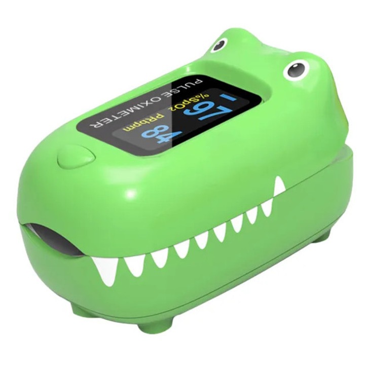 Pulsoximetru pediatric OXY-0 crocodil, ecran LCD color, funcție de oprire automată, 10x5x2cm