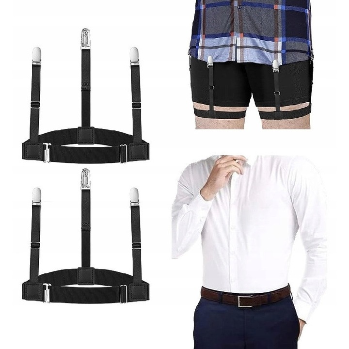 Комплект регулируеми тиранти мъжки с риза и щипка, черен, елегантен