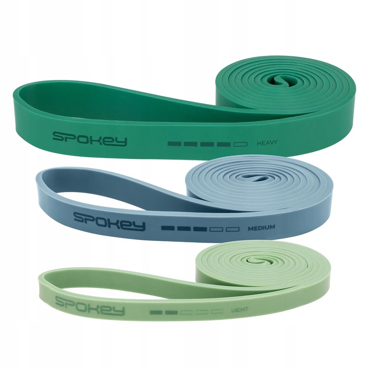 Set 3 Benzi Antrenament Spokey POWER, Latex, 11-30 kg, Verde, 20mm x 208cm