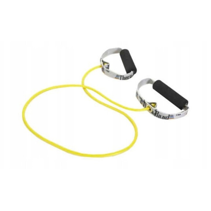 Thera-Band gumiszalag 1.4m, sárga, habszivacs fogantyúk