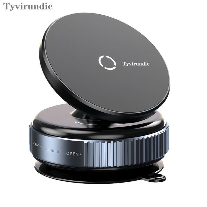 Tyvirundic mágneses állítható 360 fokos autós telefontartó, fekete, 6x6x4.2cm