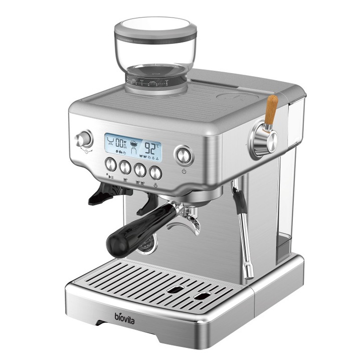 Espressor Biovita AVANTI, 2350W, Rasnita Incorporata, 15 Bari, Rezervor 2.1L, Afisaj Digital