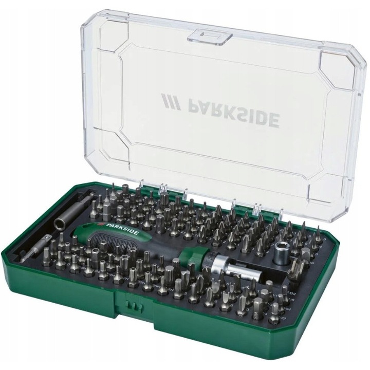 Set Biti cu Crichet ParkSide, 115 Piese, Biti din Oțel Molibden-Vanadiu, 23.5x14.2x4.4cm