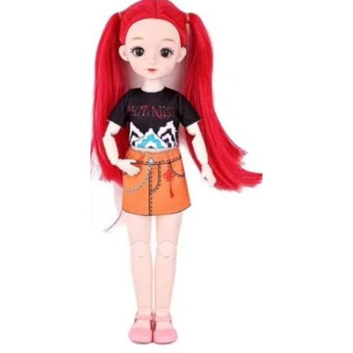 Фигурка на K-Pop Demon Mira (Red Hair), 30 см, модни кукла, стил, музика, блясък, червен