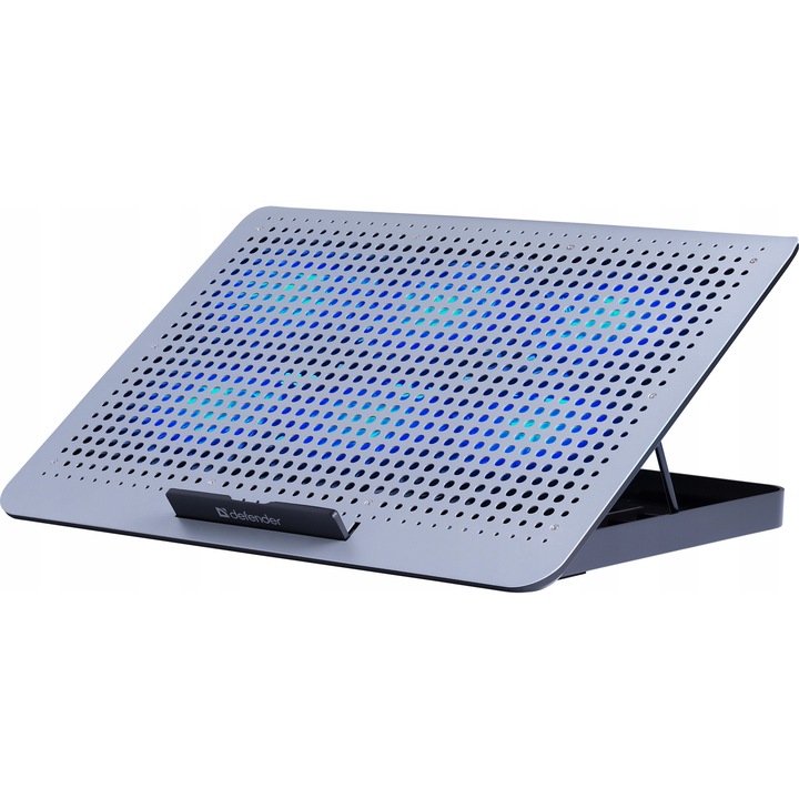 Cooler laptop Defender NS-520, metalic, 6 ventilatoare, LED albastru, design pliabil