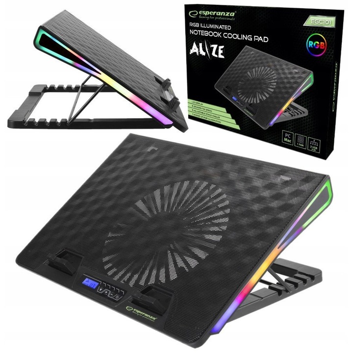 Suport răcire laptop ESPERANZA, LED RGB, 6 viteze, 5 unghiuri reglare, 17.6 inch