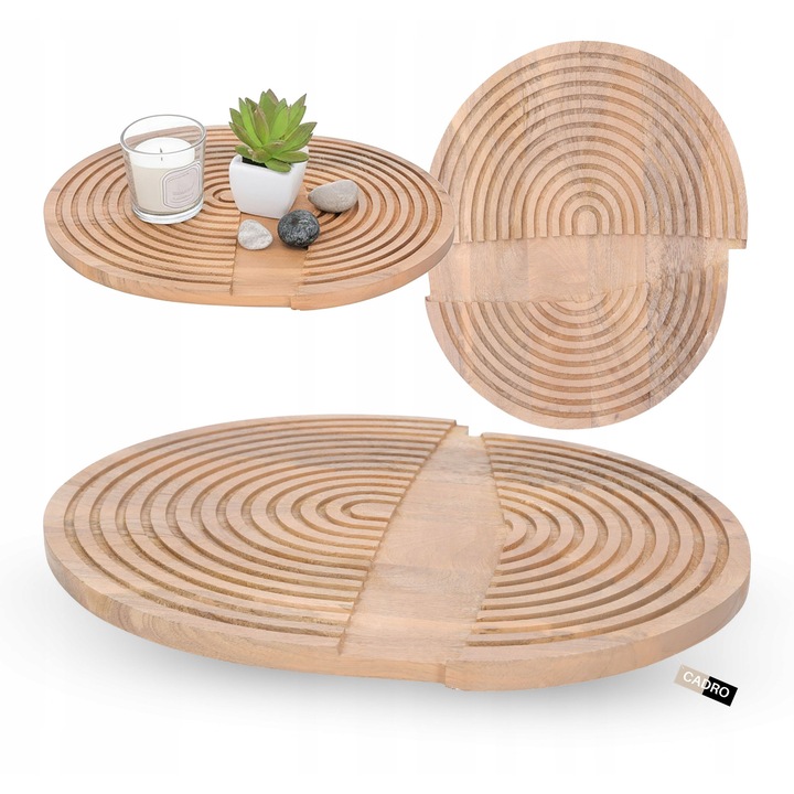 Декоративна тава Cadro мангово дърво 41x35см, поставка за свещи, асиметричен дизайн