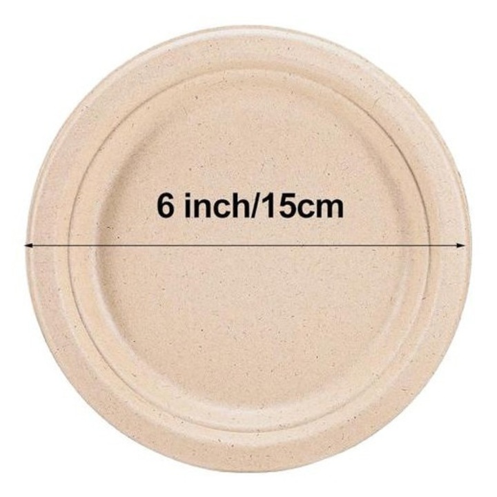 100 farfurii de unica folosinta, farfurii din hartie bagasse de 15 cm, vesela rotunda maro de unica folosinta, farfurii mici pentru petreceri, farfurii rezistente pentru desert, farfurii de unica folosinta pentru picnicuri si gratare
