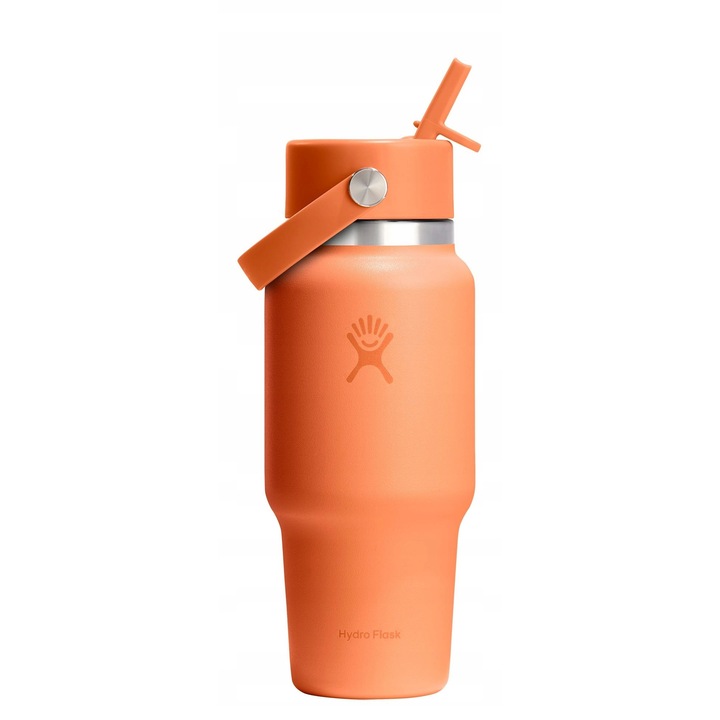 Sticlă termică Hydro Flask 710ml, portocalie, cu paie Flex Straw, dimensiuni 710ml
