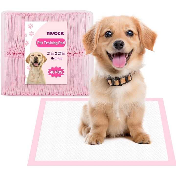 Pernute pentru catei, Pernute de antrenament de unica folosinta pentru catei, Pernute de antrenament super absorbante, anti-scurgere pentru caini si catei, Pernute roz pentru catei, caini, pisici, iepuri (24" X 24" - 40 BUC)