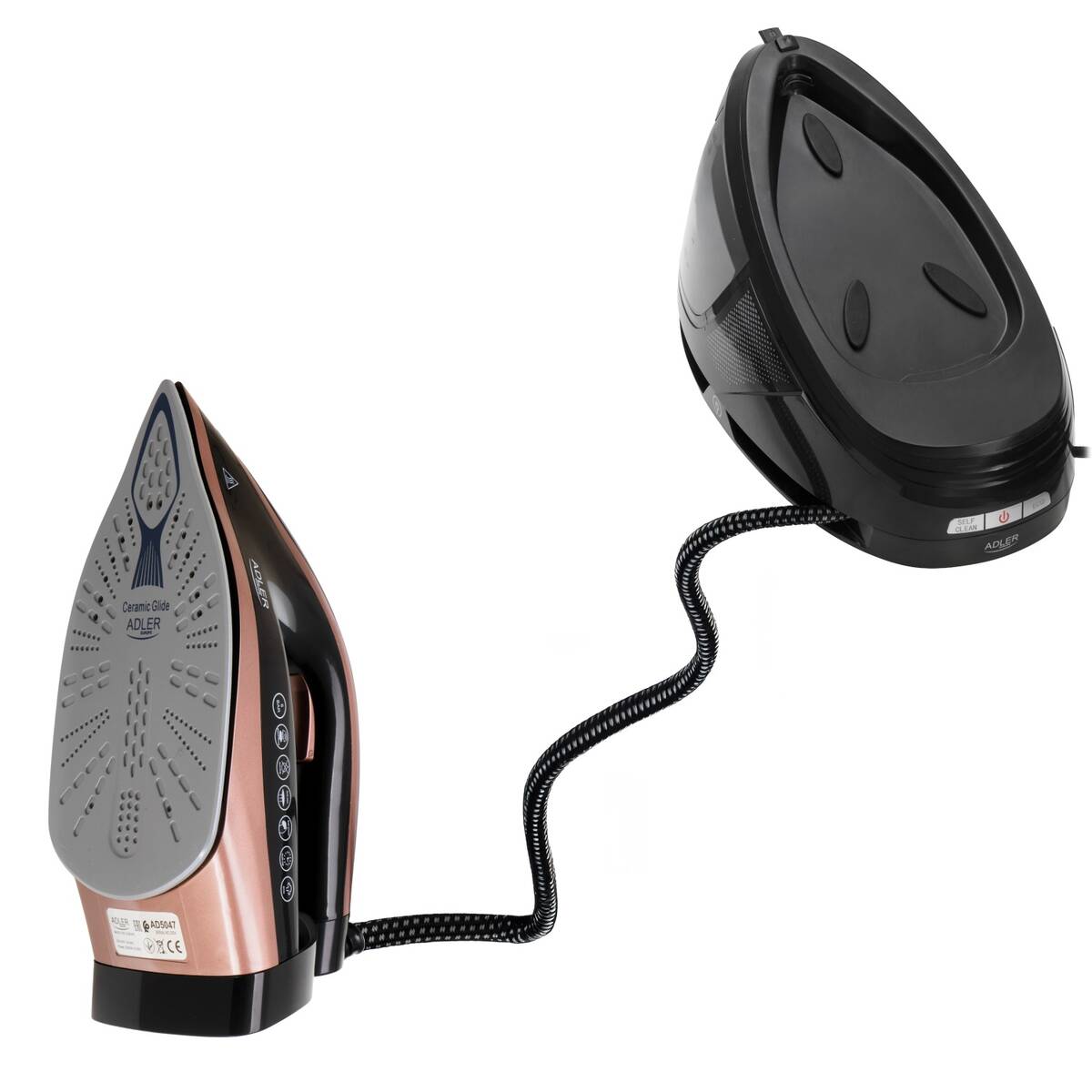 Statie de Calcat cu Abur Adler AD 5047 Rezervor Apa 1.5L Presiune 8Bar Talpa Ceramica Mod ECO Putere Max 3100W Negru/Auriu