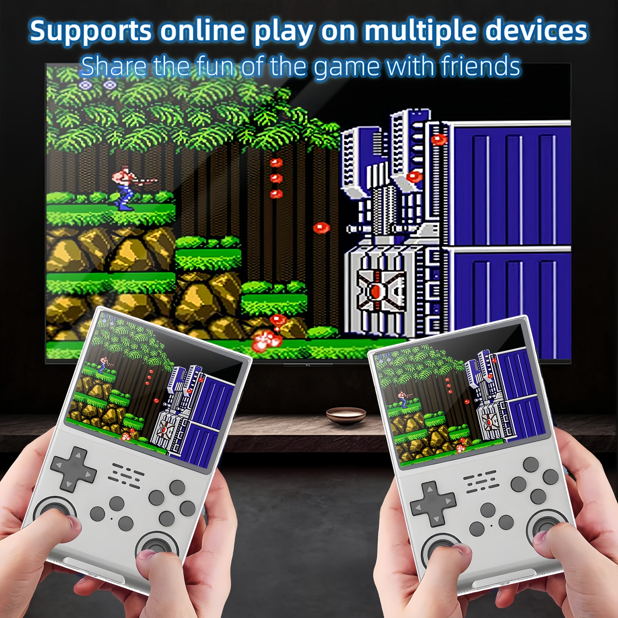 Consola de jocuri portabila Poisoon R40S PRO, 30000+ jocuri, ecran IPS 3.5 inch, 256GB TF card, Baterie 3800mAh，Autonomie 10h，Joystick-uri 3D, Type-C， Multiplayer Wireless, Iesire Video/Audio, Alb