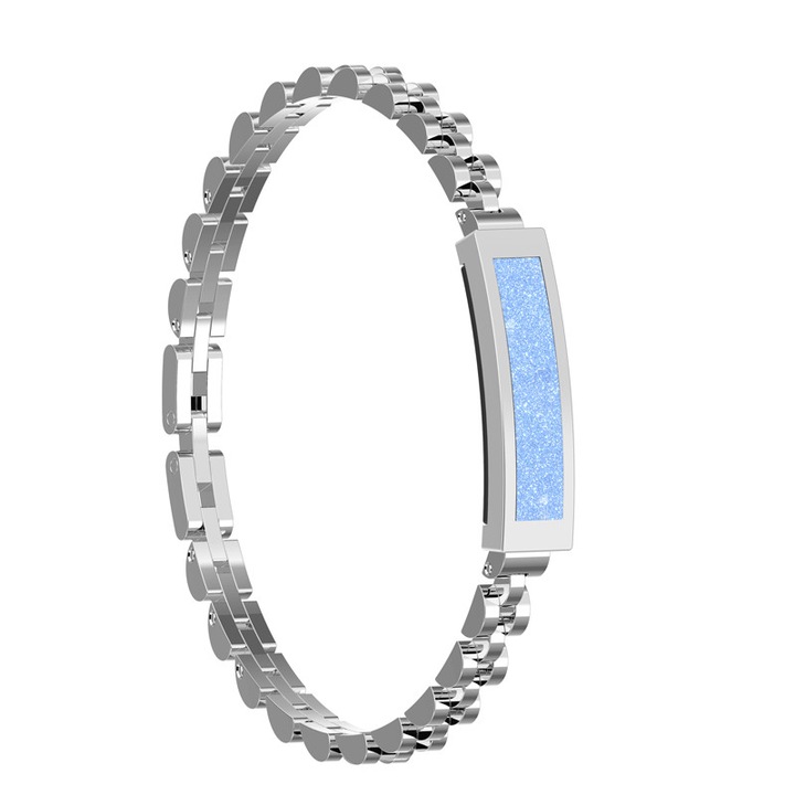 Bratara Inteligenta S2, Monitorizare Ritm Cardiac & Somn, Test Oxigen (SpO2), Rezistent la Apa IP68, Incarcare Magnetica, Fotografie cu Gesturi, Design Elegant Metalic, Cadou pentru Femei, Argent