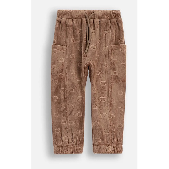 Gyermek nadrág, Coccodrillo, velúr, maci applikáció, barna, poliészter, 62 CM