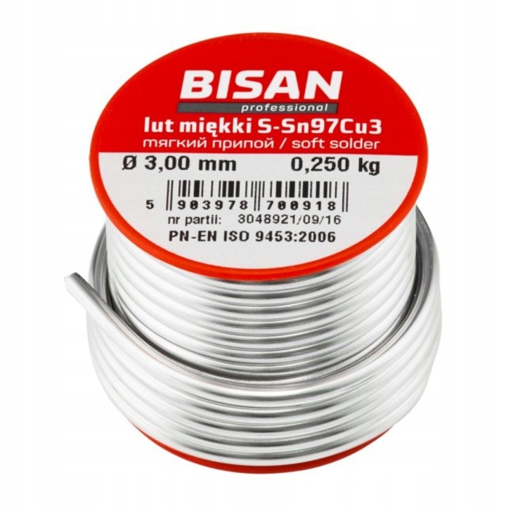 Fludor Bisan Sn97Cu3, 3.0mm, 250g, pentru instalatii de apa si incalzire centrala
