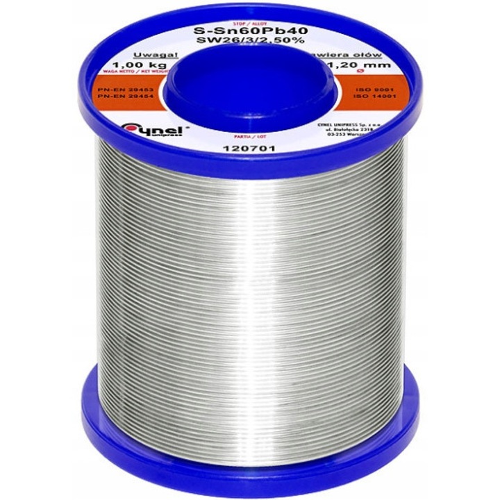 Fludor Cynel Sn60Pb40, 1.2 mm, 1 kg, pentru lipire electronică