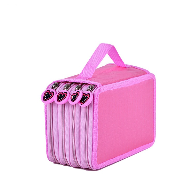 ORBER Penar cu maner, 4 straturi de depozitare, 72 compartimente, impermeabil, rezistent la socuri si caderi, detasabil, tesatura oxford, 20x12, 5x8cm, Roz