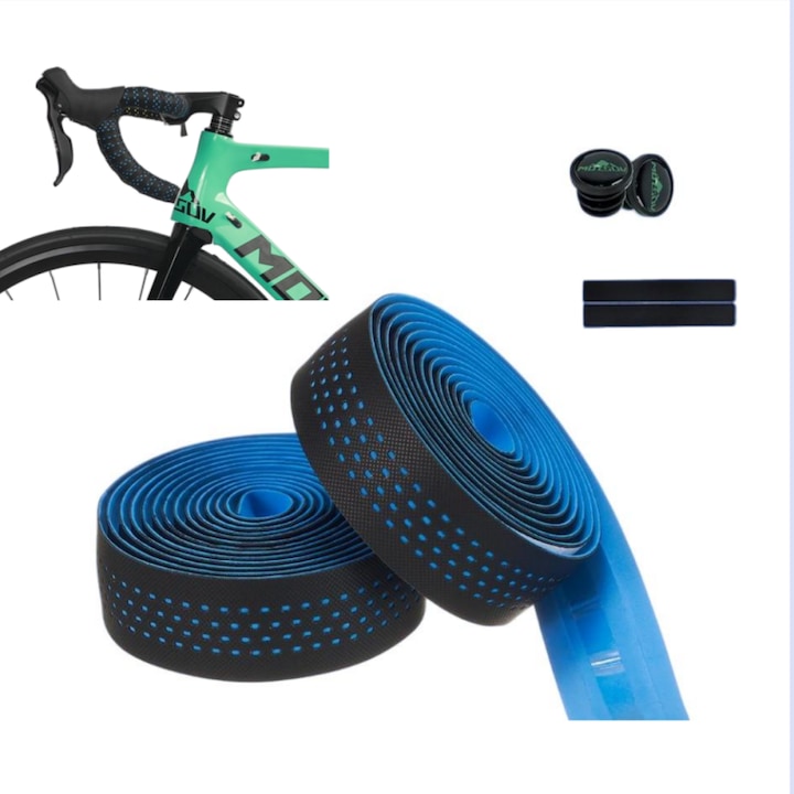 Curea de ghidon pentru bicicleta, MOTSUV, material PU+EVA anti-absorbtie a socurilor, moale si confortabila, lipici 3M, albastru, 2100X30X3mm