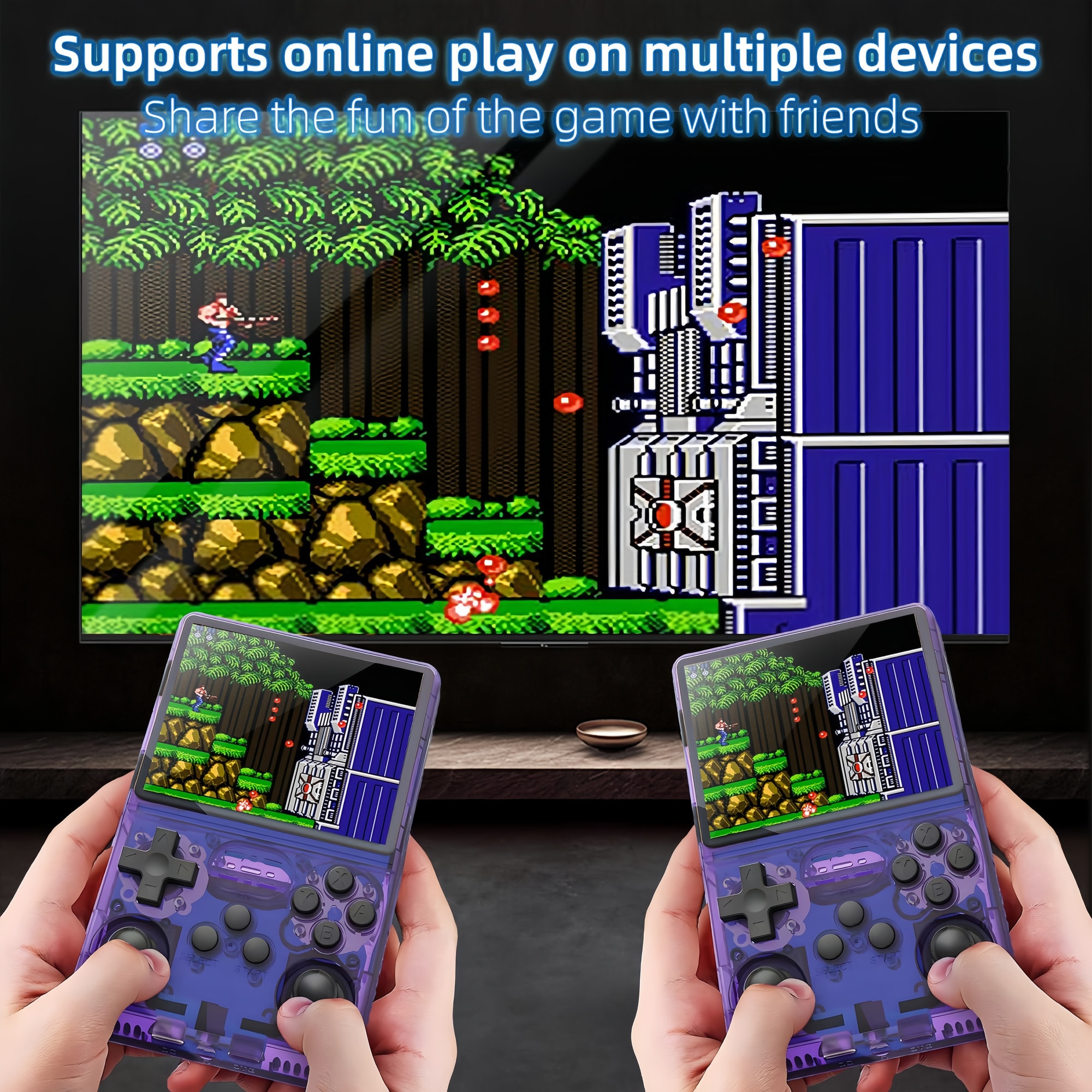 Consola de jocuri portabila Poisoon R40S PRO, 30000+ jocuri, ecran IPS 3.5 inch, 256GB TF card, Baterie 3800mAh，Autonomie 10h，Joystick-uri 3D, Type-C， Multiplayer Wireless, Iesire Video/Audio，Violet transparent